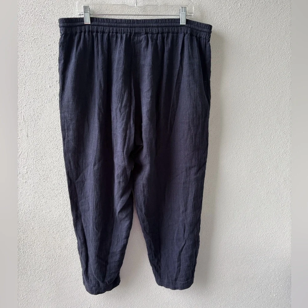 Poetry Linen Blend Drawstring Ankle Pants Size 14 Coastal Chic Navy Quiet Luxury - Picture 4 of 12